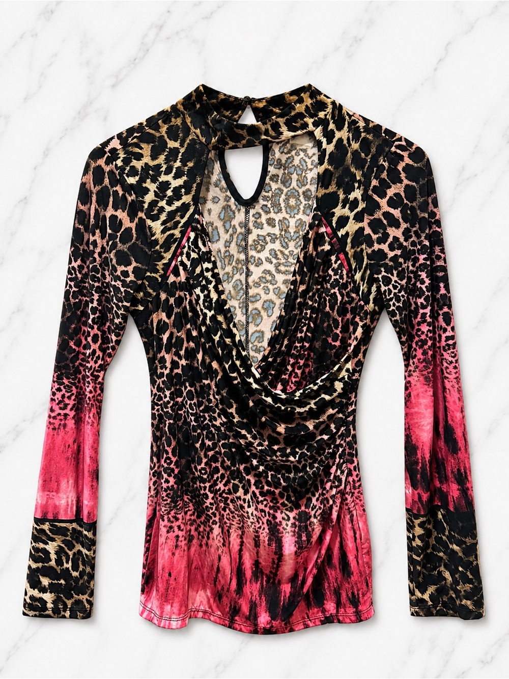 VENUS Leopard Print Ruched Keyhole Top | Size Small - Picture 2 of 4